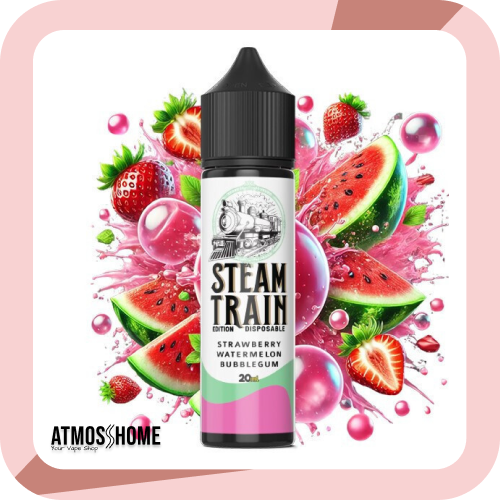 Υγρά αναπλήρωσης ηλεκτρονικού τσιγάρου Steam Train Disposable Edition Strawberry Watermelon Bubblegum 20/60ml